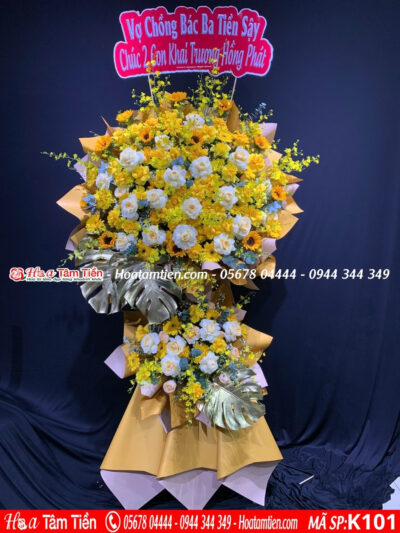 Kệ hoa khai trương phối lá bạc sang trọng