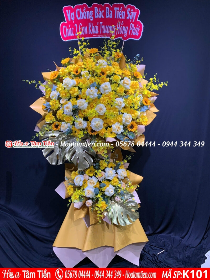 Kệ hoa khai trương phối lá bạc sang trọng