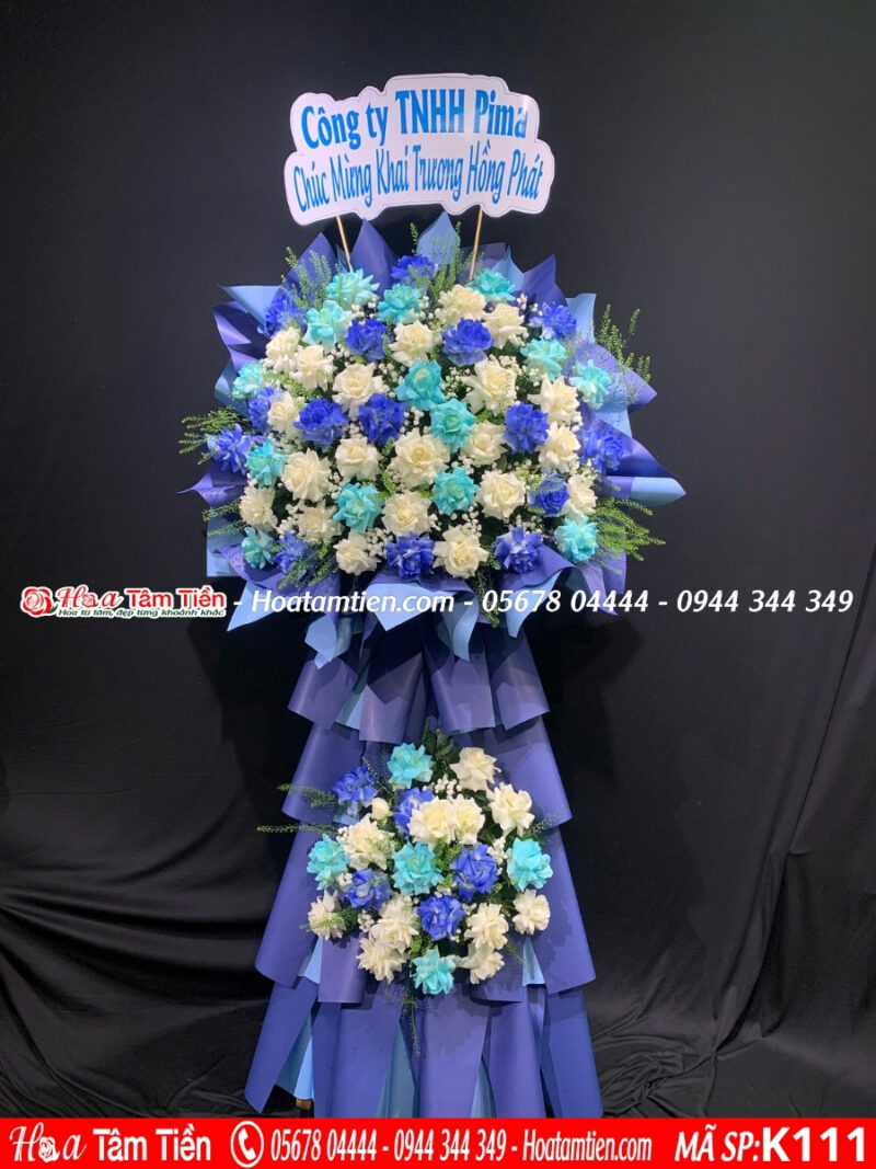 Kệ hoa khai trương phối màu xanh dương