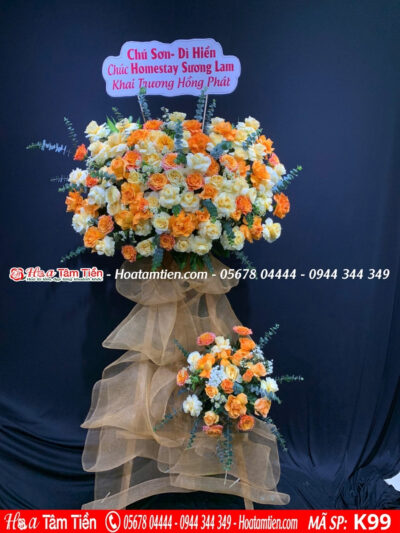 Kệ hoa khai trương chân gỗ vững chắc