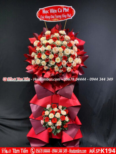 Kệ hoa khánh thành shop hoa tươi Phường 1 – Hoa Tâm Tiền
