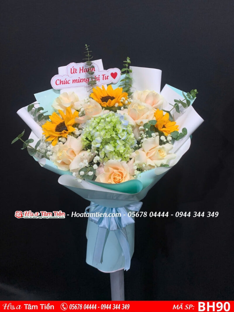 bó hoa hướng dương mix cẩm tú cầu
