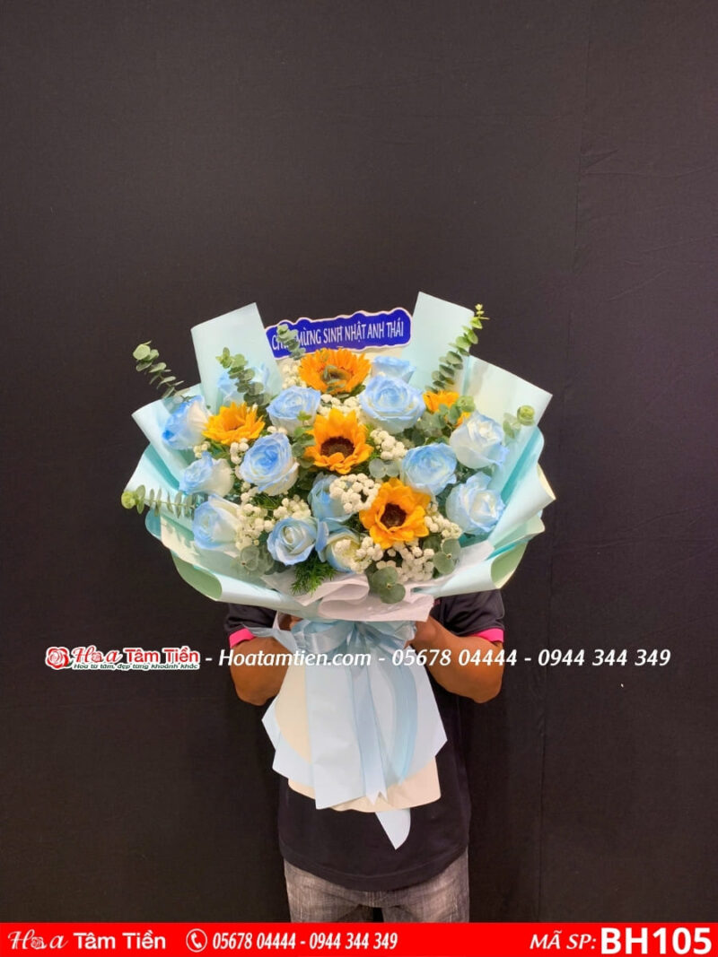 bó hoa hướng dương mix hoa hồng xanh tại shop hoa tươi tâm tiền vũng tàu