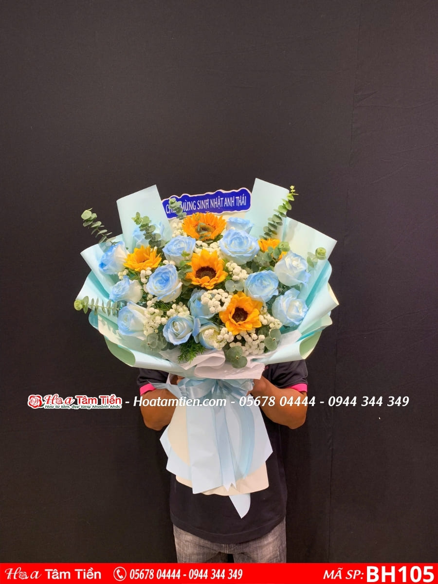 bó hoa hướng dương mix hoa hồng xanh tại shop hoa tươi tâm tiền vũng tàu