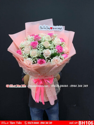 bó hoa hồng tone hồng ngọt ngào diệu dàng tại hoa tươi vũng tàu