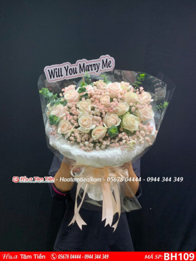 bó hoa hồng pastel gói giấy bóng kinh