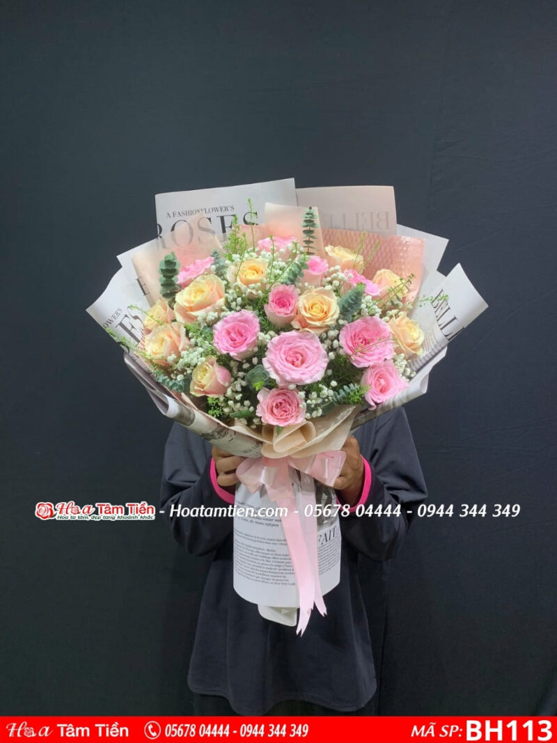 bó hoa hồng 1 mặt mix tone hồng tại shop hoa vũng tàu