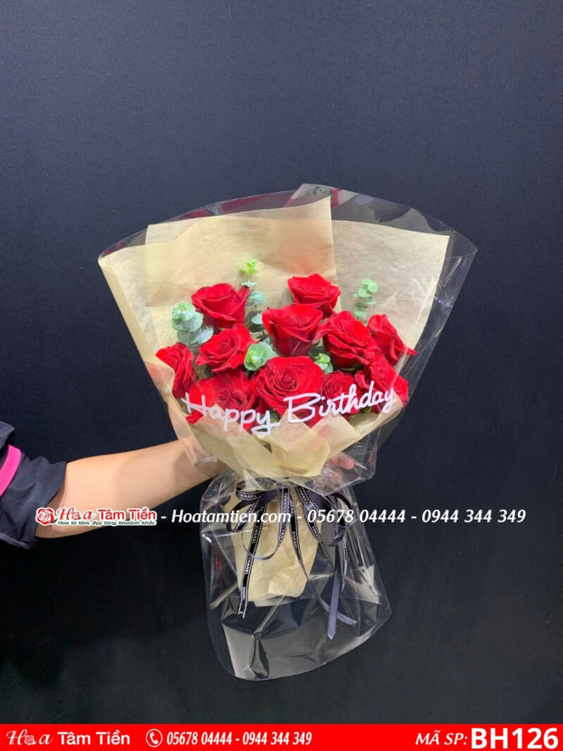 Bó Hoa 11 bông hồng đỏ gói giấy bóng kính tại hoa tươi tâm tiền vũng tàu