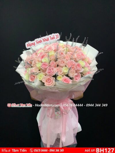bó hoa ohara hồng mix hồng trắng gói giấy trắng nhẹ nhàn tại hoa tâm tiền