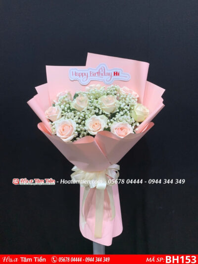 bó hoa hồng pastel mix baby trắng gói giấy hồng pastel tại shop hoa vũng tàu