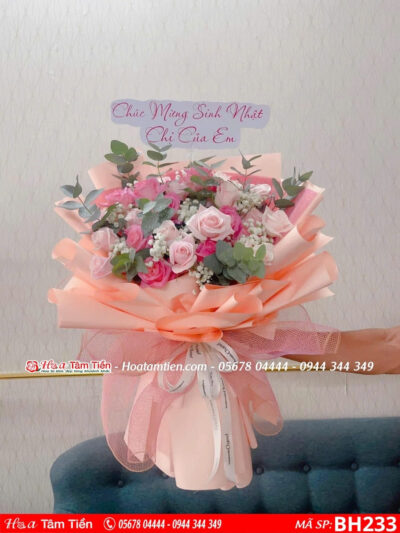 bó hoa hồng pastel mix hồng sen giấy cam hồng