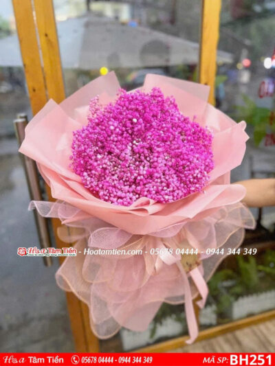 bó hoa baby hồng sen gói giấy hồng nhạt size trung