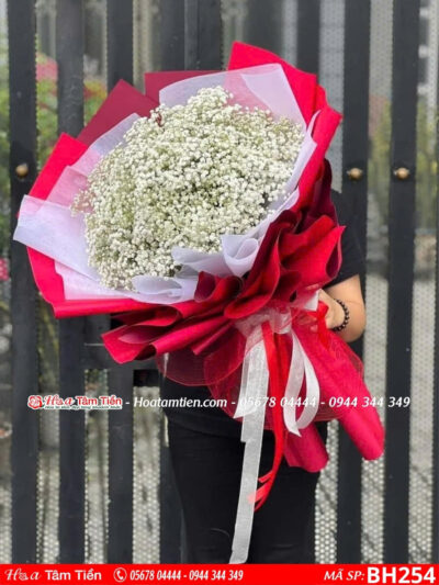 bó hoa baby trắng gói giấy trắng và đỏ đô tại hoa tươi vũng tàu