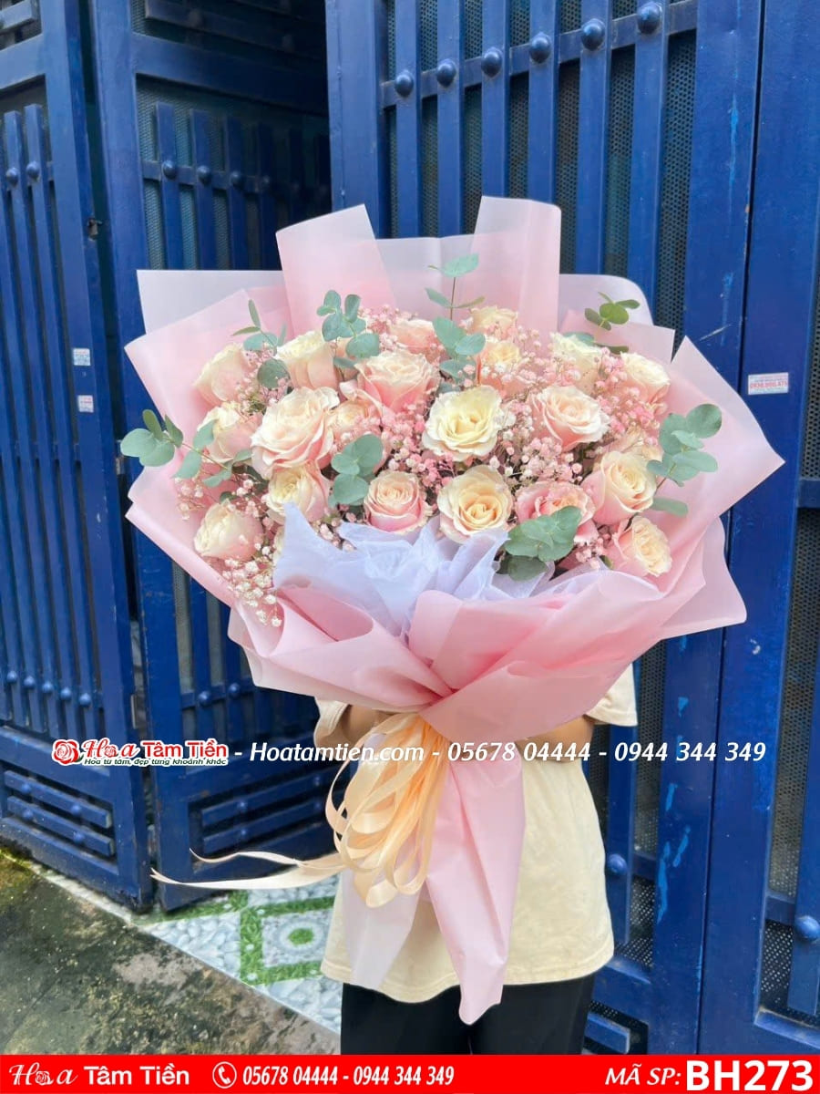 bó hoa hồng wlen mix hoa baby hồng gói giấy hồng tại hoa tươi vũng tàu