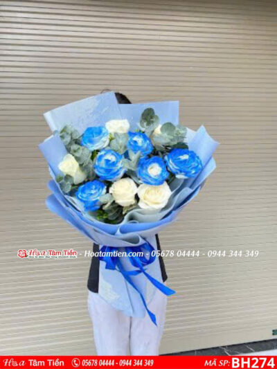 bó hoa hồng mix hồng xanh và hồng trắng tại shop hoa vũng tàu