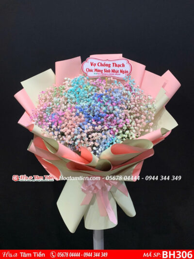 bó hoa baby 7 màu gói giấy hồng