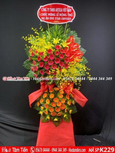 Kệ hoa động thổ phường 8 – hoa tặng lễ động thổ Hoa Tâm Tiền