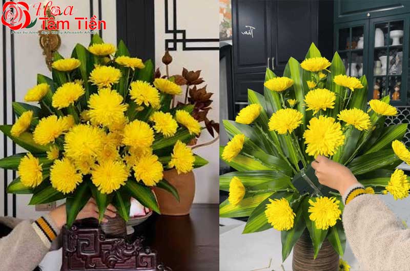 Cách cắm hoa đám giỗ dạng xòe tròn truyền thống.