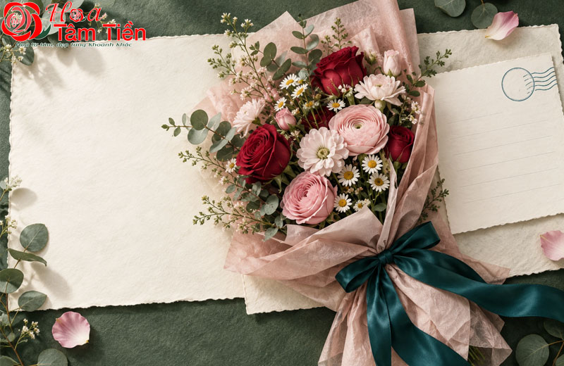 Hoa tươi kèm thiệp viết tay