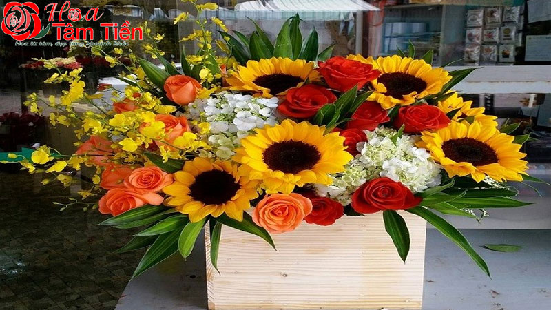 Cách cắm hoa hồng kết hợp hoa hướng dương