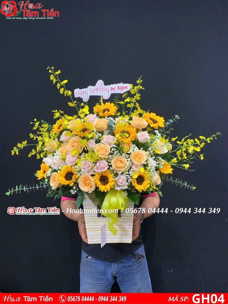 Hoa Tâm Tiền Lẵng hoa hướng dương tươi sáng. MSP GH04