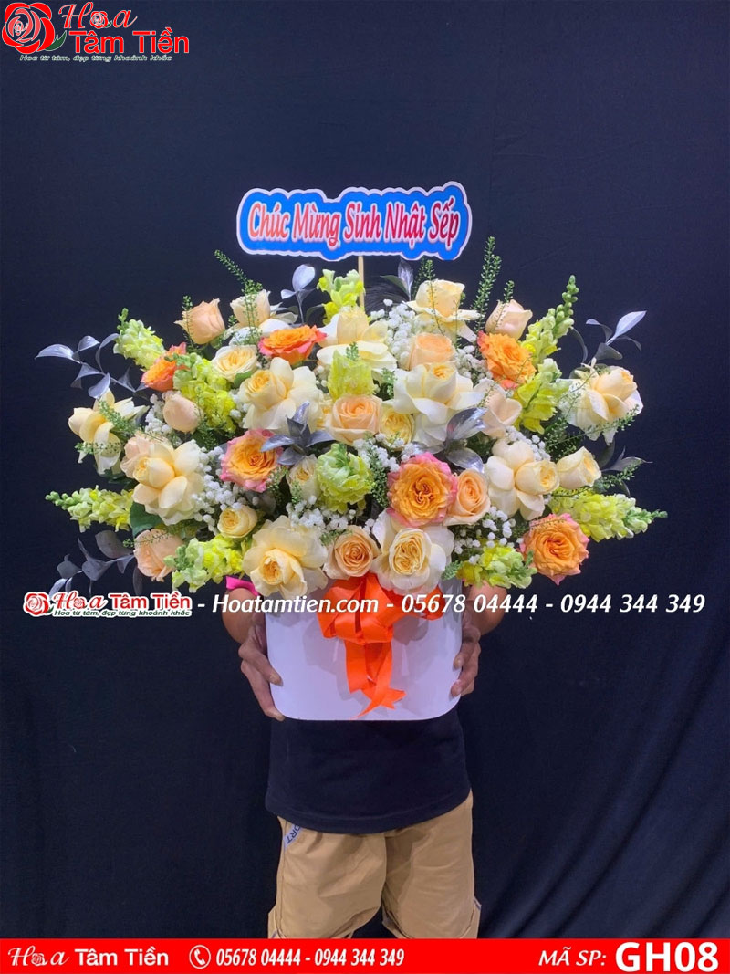 Hoa Tâm Tiền Lẵng hoa hồng nhẹ nhàng, lãng mạn. MSP GH08