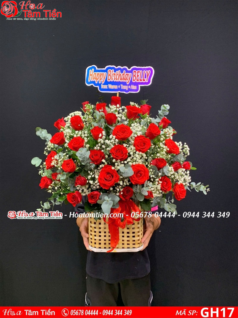 Hoa Tâm Tiền Lẵng hoa hồng nhẹ nhàng, lãng mạn. MSP GH17